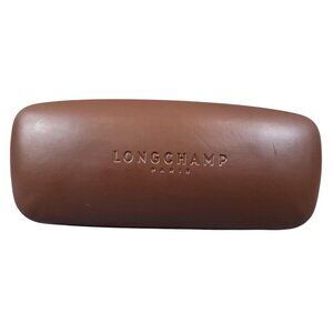 Longchamp Paris Womens Glasses Case Brown Hard Shell Logo Clamshell Eyeglass